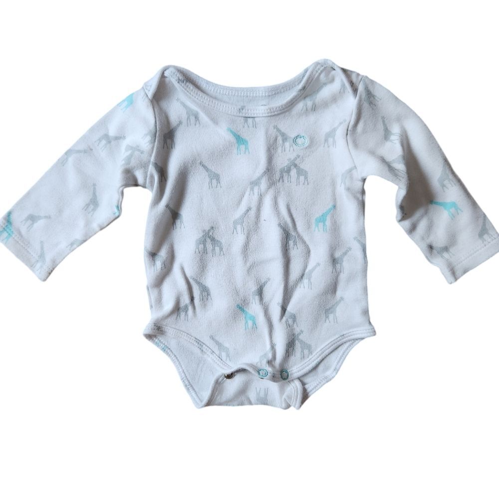 eGG Layette Long Sleeve Giraffe Cotton Bodysuit Size 3 months White/Gray/Blue